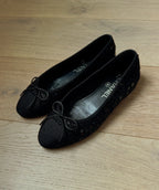 Chanel Black Sequin Tweed Ballet Flats